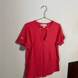 Michael Kors Bright Red Blouse with Button Accents